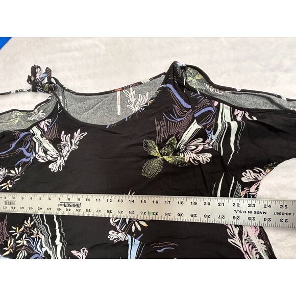 Free People Womens Clear Skies Cold Shoulder Tunic Dress Large Black Floral Boho - Picture 7 of 8